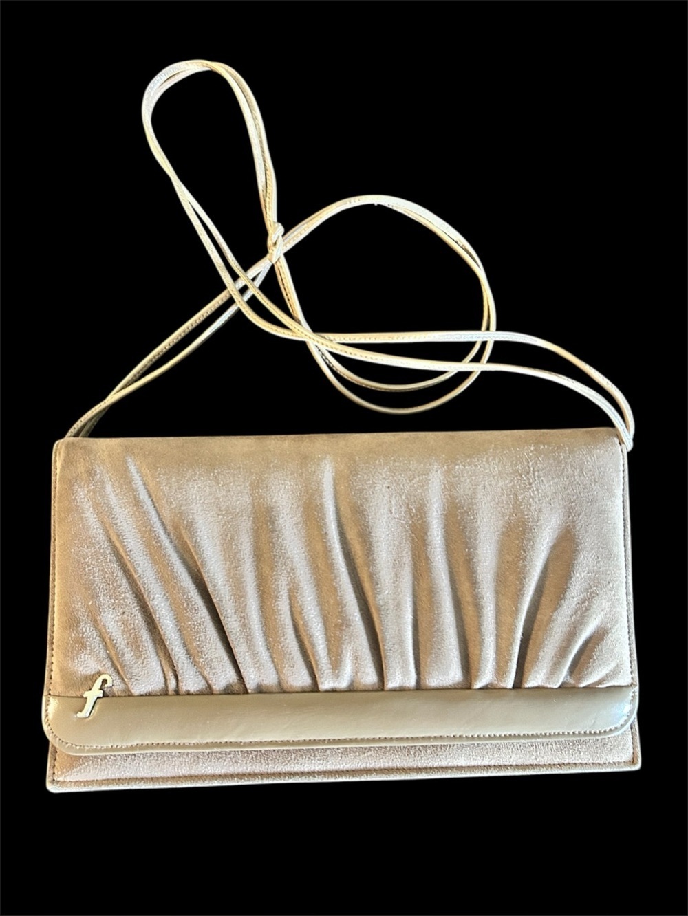 Vintage Francesco Biasia Tan Ruched Suede Clutch/Shoulder Bag